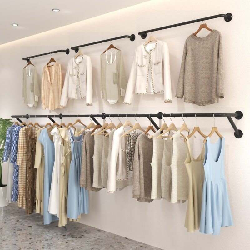 服装店展示架上墙挂衣服架商用服装墙壁挂架室内落地支撑悬挂墙上