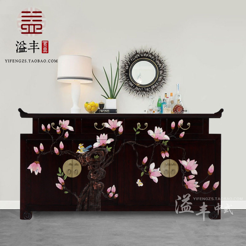 现代新中式鞋柜玄关柜做旧复古简约翘头餐边柜储物酒柜客厅装饰柜