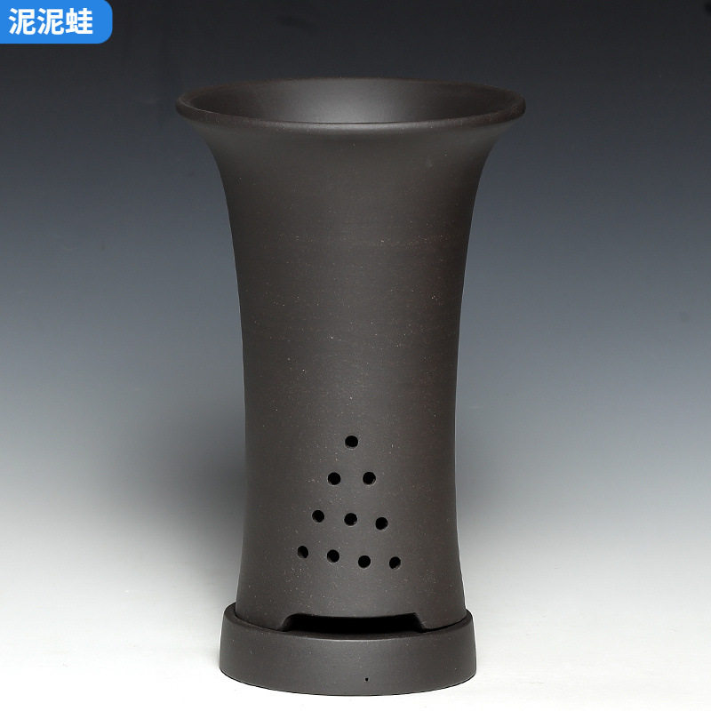 兰花花盆陶瓷束腰高端兰花盆兰草专用盆带托盘精品宜兴紫砂花盆