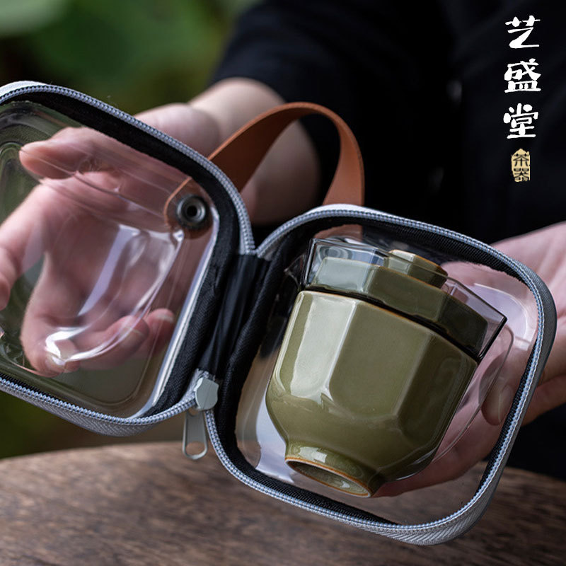 找工厂青瓷八方快客杯陶瓷盖碗玻璃茶海旅行茶具便携随行包随手礼