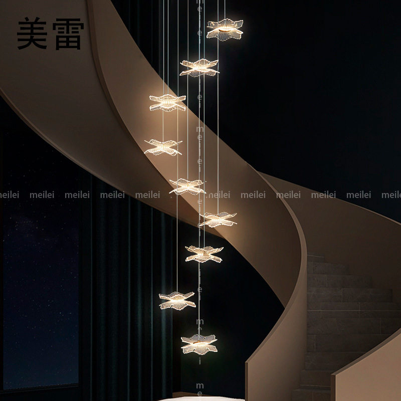 楼梯吊灯全铜后现代轻奢旋转长吊灯别墅北欧高档loft复式公寓灯具