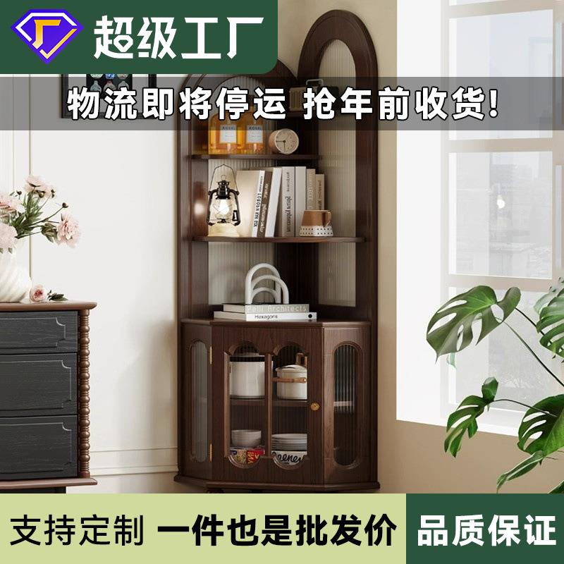 美式复古实木客厅转角柜三角柜法式墙角柜置物架靠墙一体收纳柜子