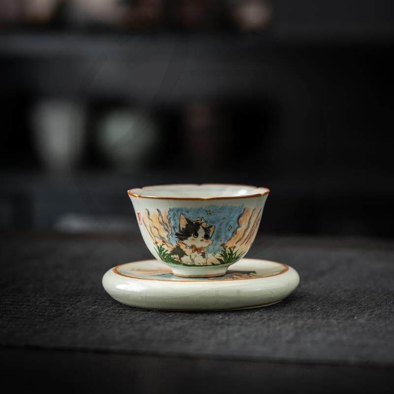 国潮新款主人单杯可养开片专用汝品茗故语功夫喝茶高档茶杯杯杯窑