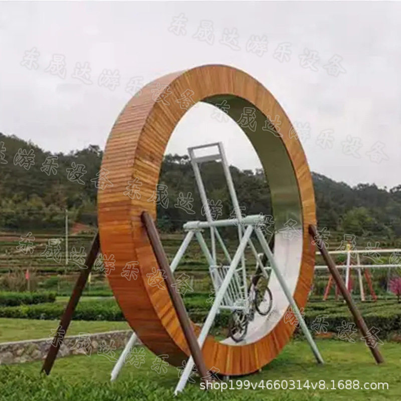 东晟达制作不锈钢网红360度旋转自行车 景区空中无动力游乐设备