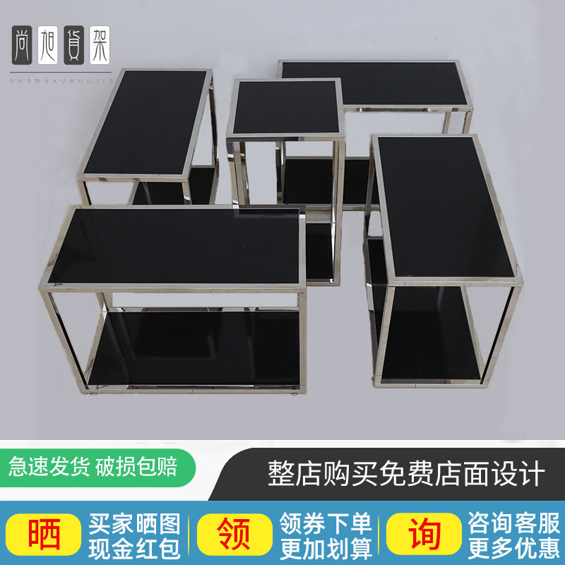 尚旭厂家现货木制展示台服装店展示架鞋店展架不锈钢黑色裤架
