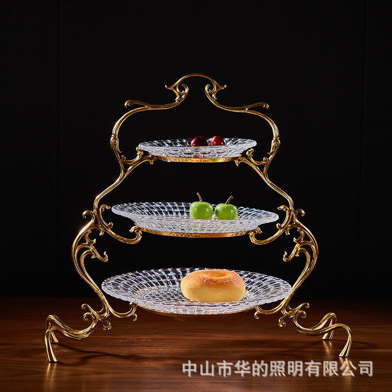 欧式水晶玻璃全铜多层果盘轻奢下午茶甜品盘展示架蛋糕水果点心盘