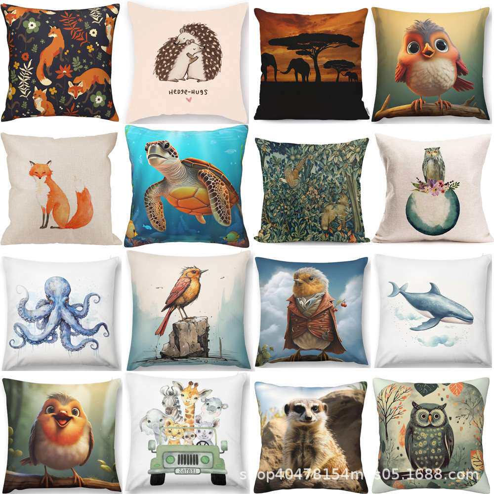 动物抱枕套亚麻布动物沙发客厅汽车靠枕枕头套家居亚马逊跨境新款