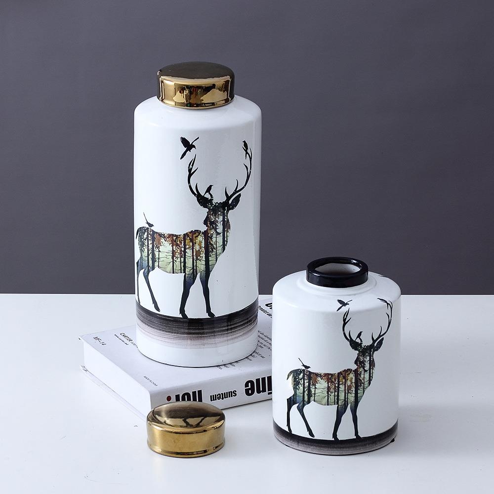 北欧陶瓷罐两件套软装家居摆件玄关电视柜摆饰客厅储物罐陶瓷花瓶