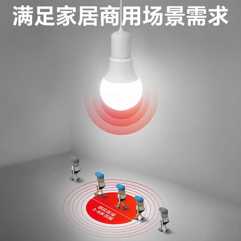 雷达感应灯智能声光控led灯泡家用螺口e27白光楼道走廊过道感应灯