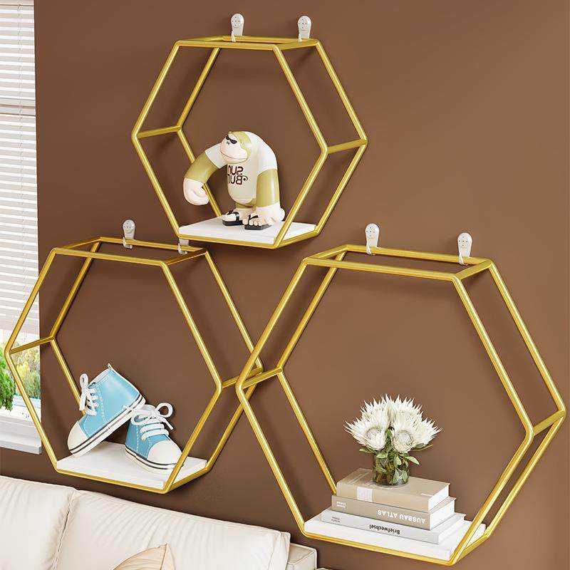 0铁艺墙上置物架沙发后上方墙面装饰架子卧室房间六角墙壁摆件收