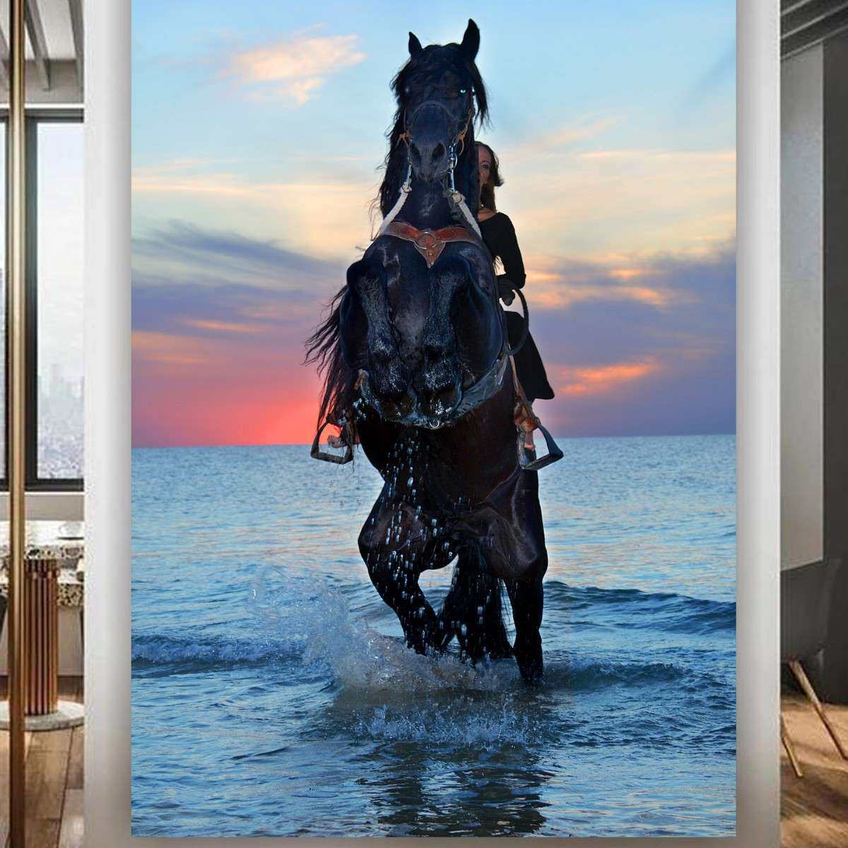 现代简约玄关装饰画骏马客厅沙发挂画走廊过道轻奢大幅落地画3201