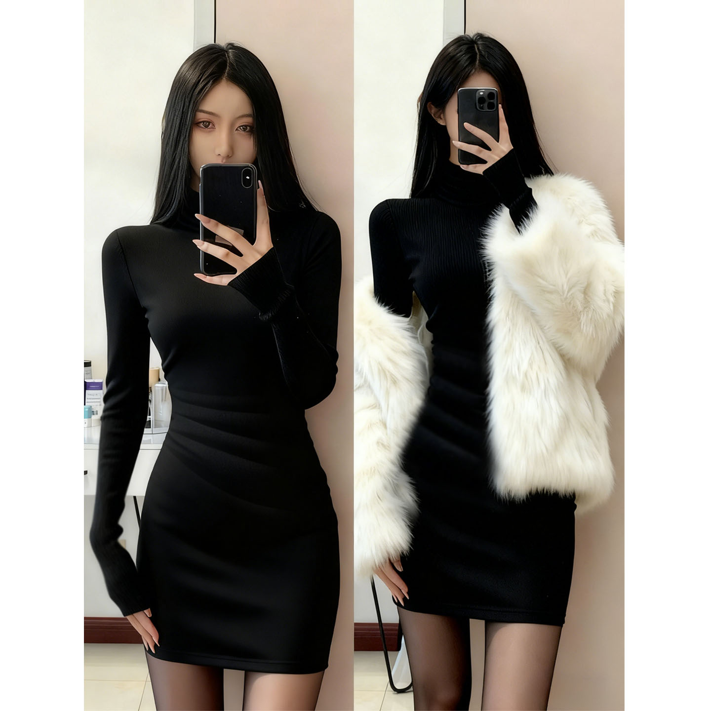 【免费试穿】黑色修身包臀连衣裙