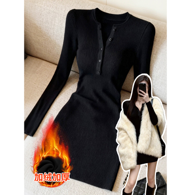 【免费试穿】秋冬季针织连衣裙女