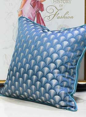 现代简约深蓝色扇形图案沙发抱枕套轻奢方形靠枕客厅床头靠垫靠背