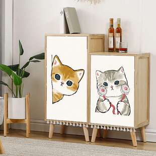 卡通猫咪装饰柜帘衣柜橱柜书柜防尘遮挡帘门帘柜子免打孔遮丑布帘