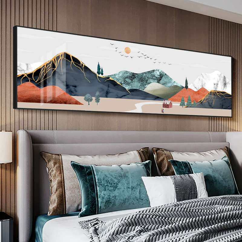 深圳大芬油画村卧室床头装饰画现代简约横版客厅挂画壁画北欧山水