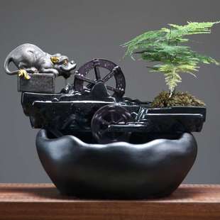 倒流水摆件循环水车招财客厅装饰中式办公室生财聚风水轮开业礼物