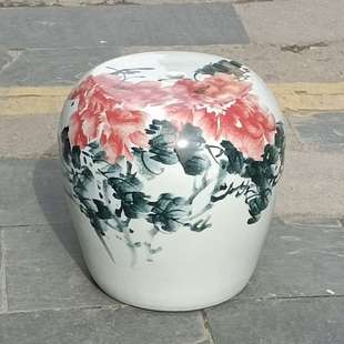 手绘荷花陶瓷凳子 凉凳 陶瓷桌凳 纳凉凳子 阳台庭院装饰摆件