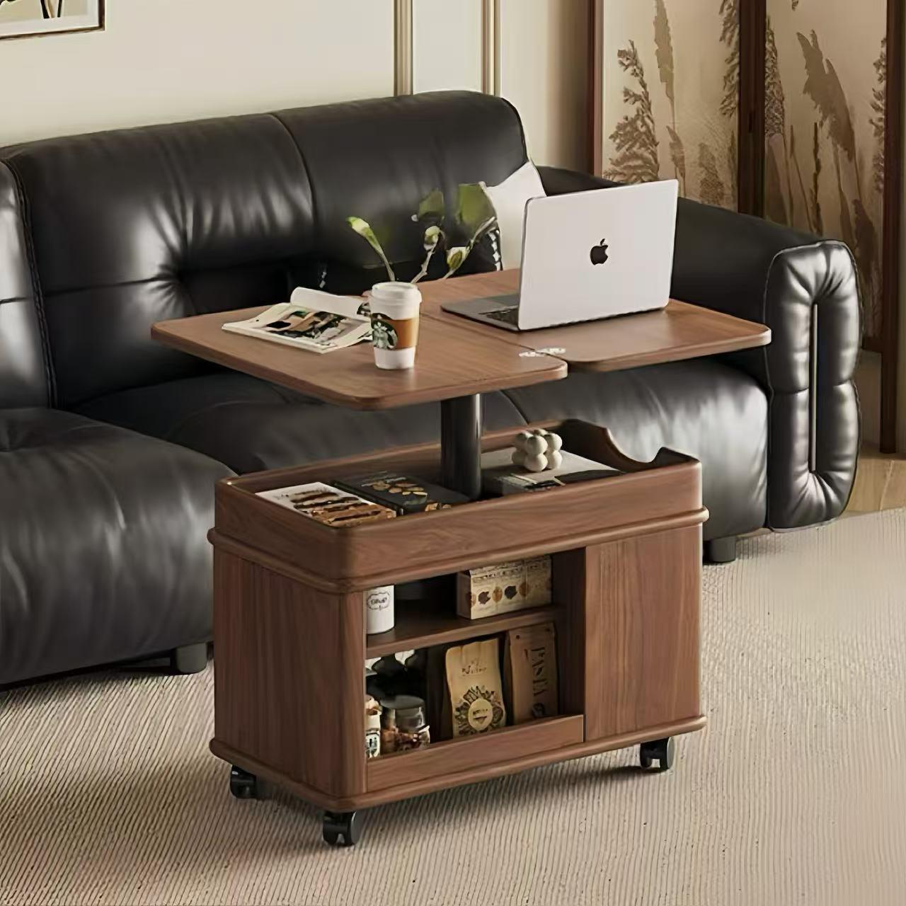 新疆包邮中古风实木折叠茶几小户型客厅家用沙发边柜可移动边几小