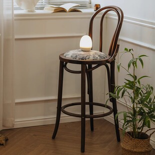 法式实木吧椅印花高脚凳吧凳家用水吧台实木高脚椅子复古