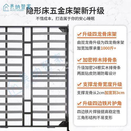电动四龙骨隐形床空间壁床墨菲床多功能竖侧翻五金配件床架墨菲床