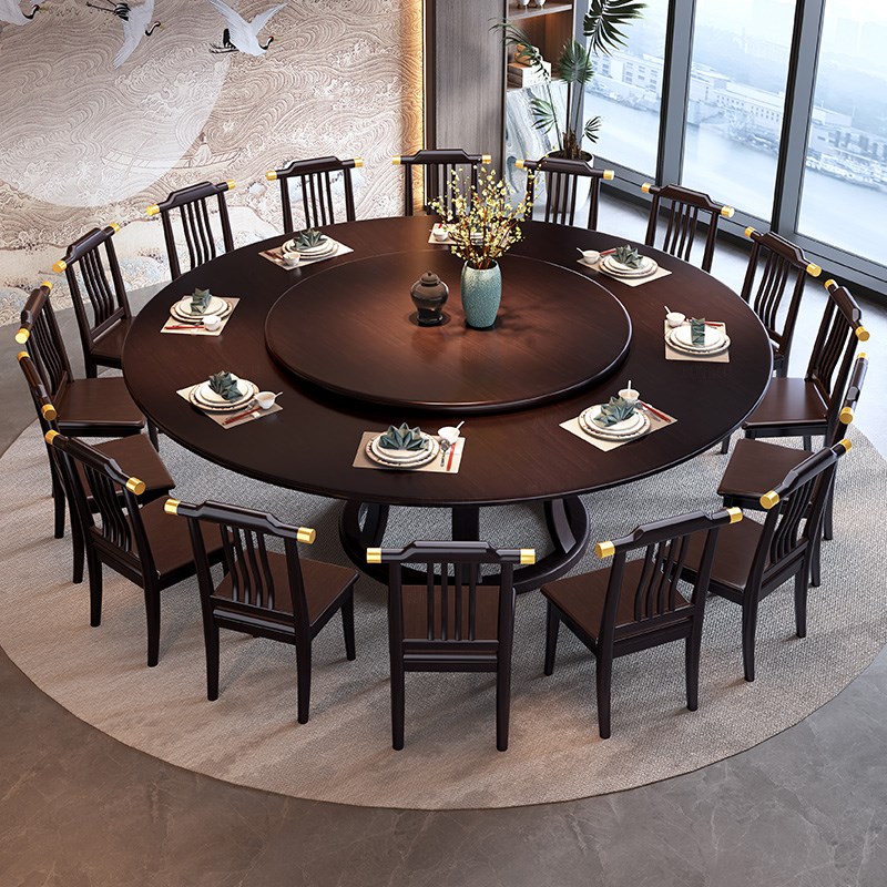 速发新中式全桌木餐桌2用圆形家米大圆实饭店包厢转盘吃饭桌16人