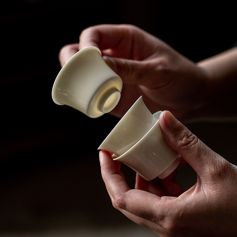 速发仿宋杏白釉品茗杯茶杯中式家用陶瓷主人杯单杯茶具潮汕功夫小