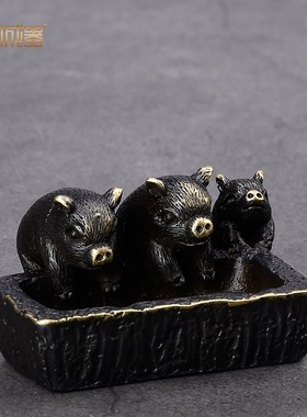 速发纯黄铜小猪茶盖摆件禅意小茶创意可爱宠置茶具件道配件小玩件