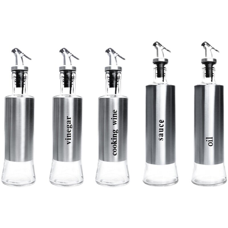 现货速发厨房烹饪用具储物器皿不锈钢油壶家用创意玻璃酱油调味瓶