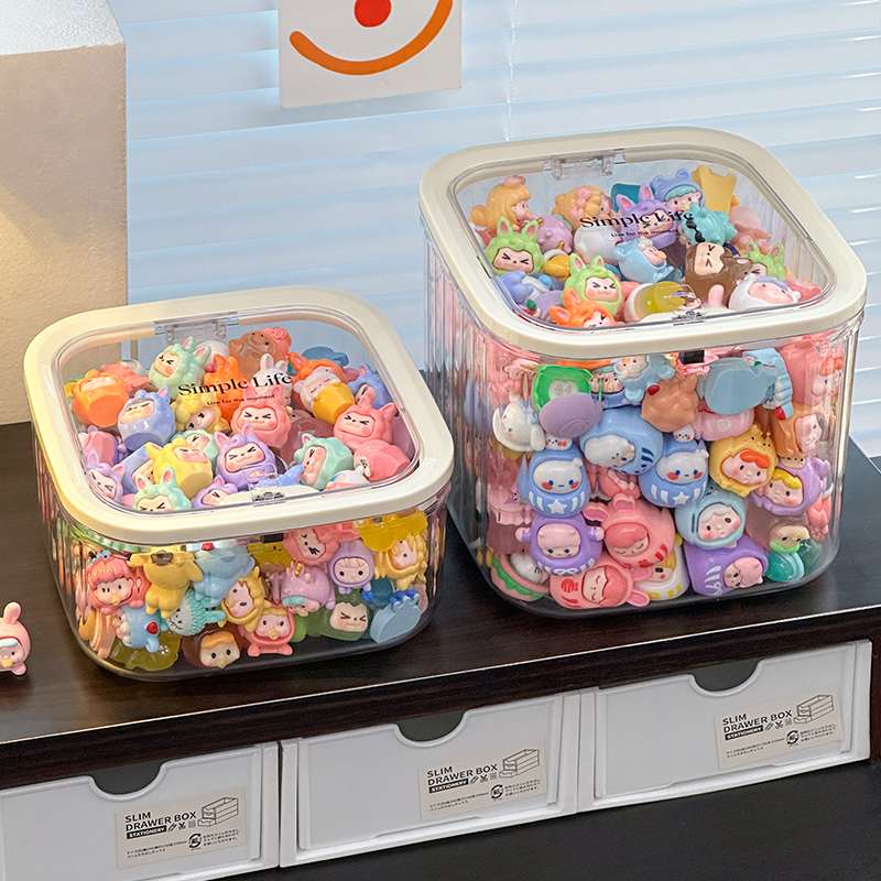 速发萌粒展纳罐小摆件防示盒透明大容量食玩积木玩偶趴趴收尘盒子