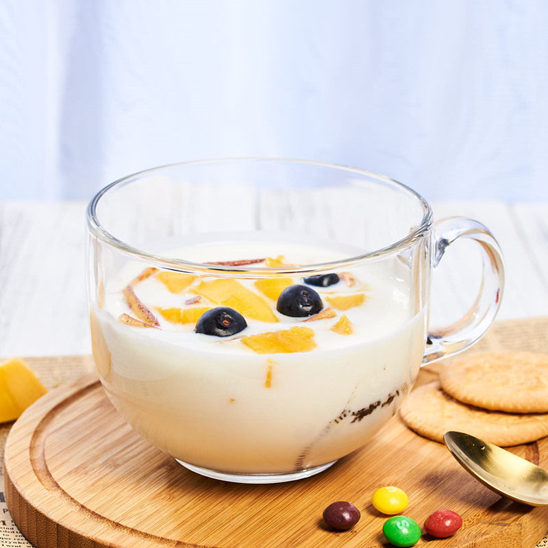 速发玻璃家杯用带把水杯透明杯子喝果茶杯大号早餐杯牛奶昔水汁酸