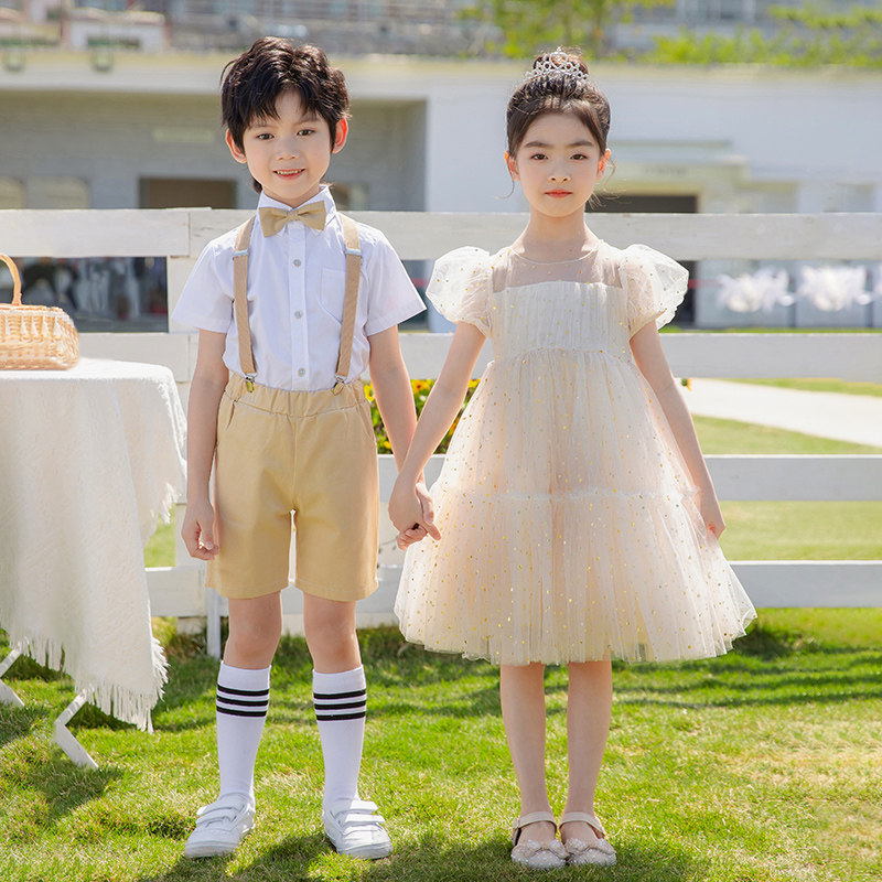 速发幼儿园毕业照礼服男童蓬蓬裙儿童演唱表演服装小学生合服班出