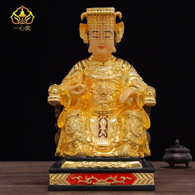 速发12寸纯铜纳米娘金贴真金朝天妈祖神像天生圣母娘鎏佛像