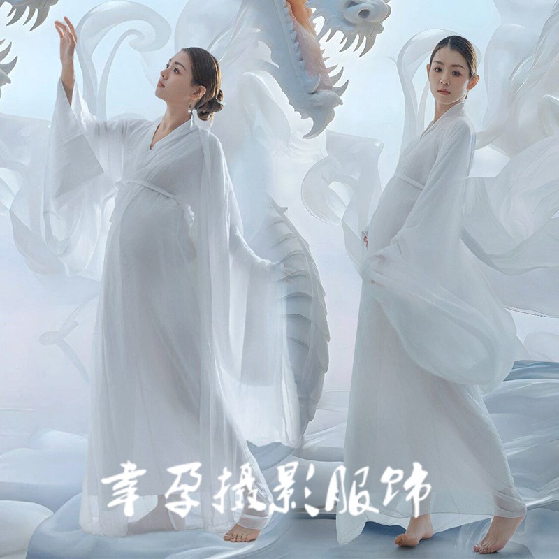 速发龙年新款孕妇拍摄服装影楼照影孕妈仙气白色孕妇照摄影衣服