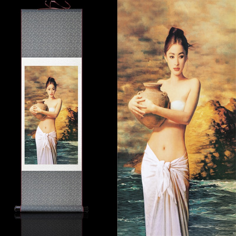 速发轴瓶人体油画丝绸卷轴国画名家书画卷送挂画商务花礼裸体画