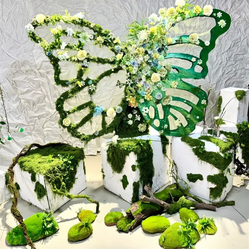 速发春天幼儿园自然角环创镂空蝴蝶KY板创意挂饰美陈装饰仿真苔藓