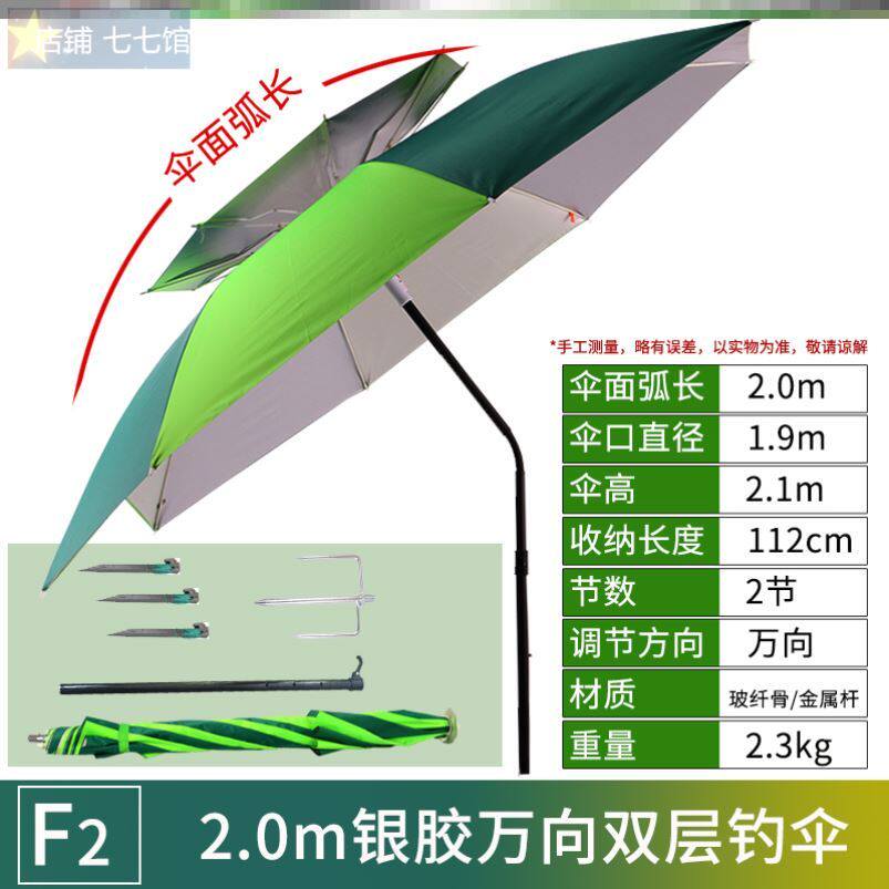 速发迷彩层鱼伞防晒防风钩鱼太中号双钓渔具大用专号垂钓伞黑胶向