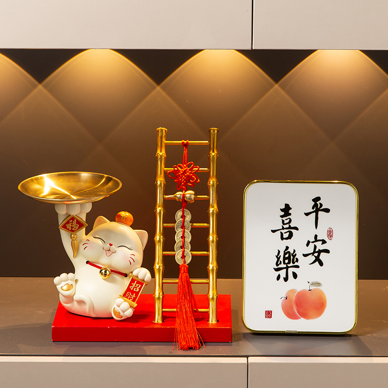 速发招财客玄关入置收纳发财摆件布户猫厅装饰品乔迁新居开业礼物