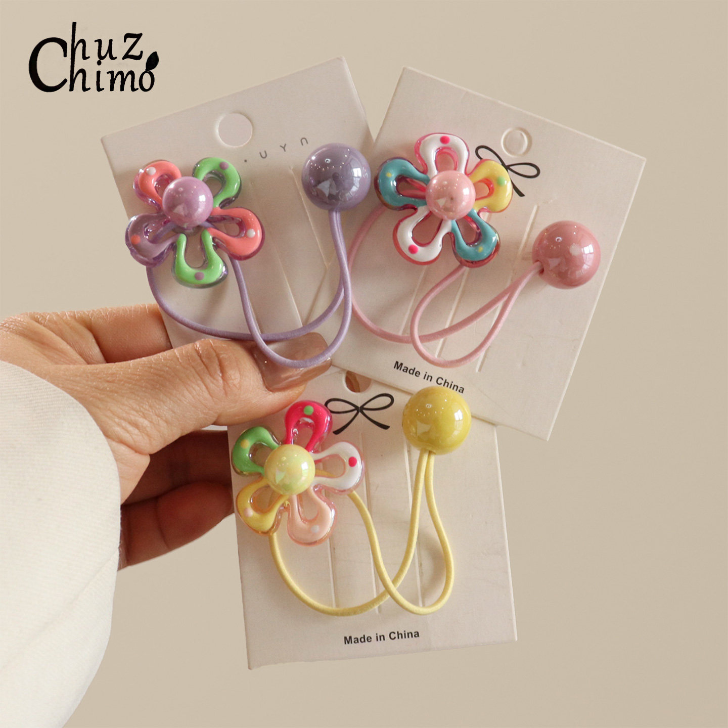 糖果色花朵发圈儿童可爱甜美彩色头绳女童头饰扎发皮筋丸子头发饰