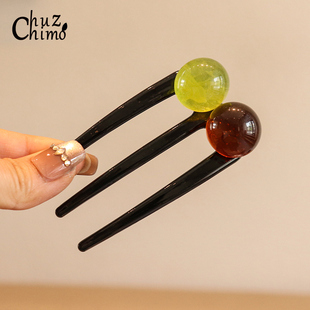 初之沫新中式u型发簪丸子头盘发神器插梳三齿发钗古风汉服头饰女