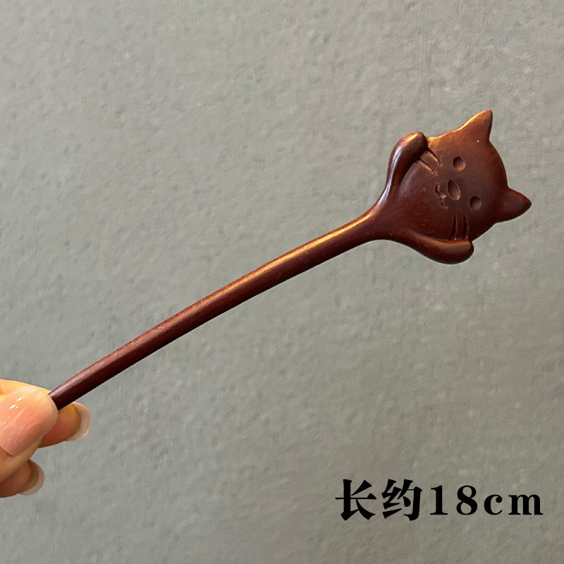 新中式高级感檀木发簪女2026新款可爱猫咪后脑勺簪子头饰古风发钗