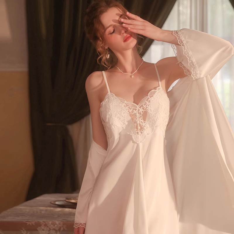 高级感蕾丝睡衣仙女款性感甜美套装春夏冰丝吊带胸垫睡裙家居睡服