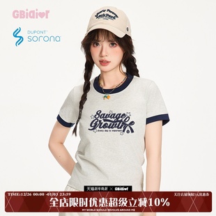 新款 字母印花2025夏季 撞色复古索罗娜上衣潮 T恤女短款 Gbiaior短袖