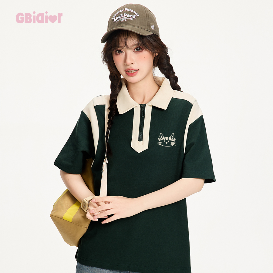 Gbiaior美式复古撞色POLO