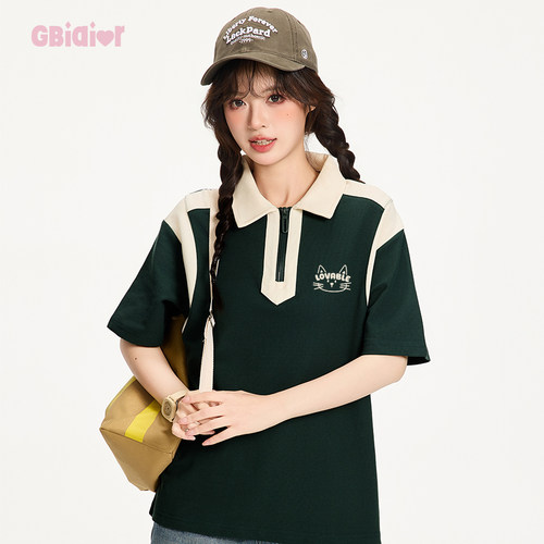 Gbiaior美式复古撞色POLO