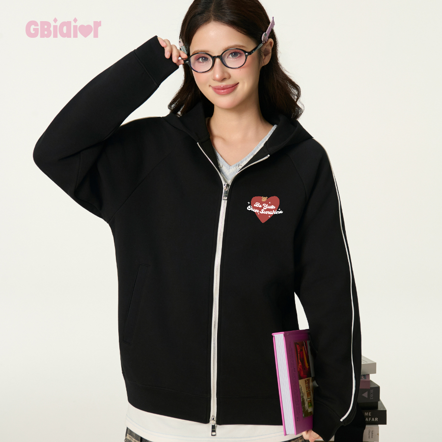 Gbiaior学院风休闲拉链连帽卫衣