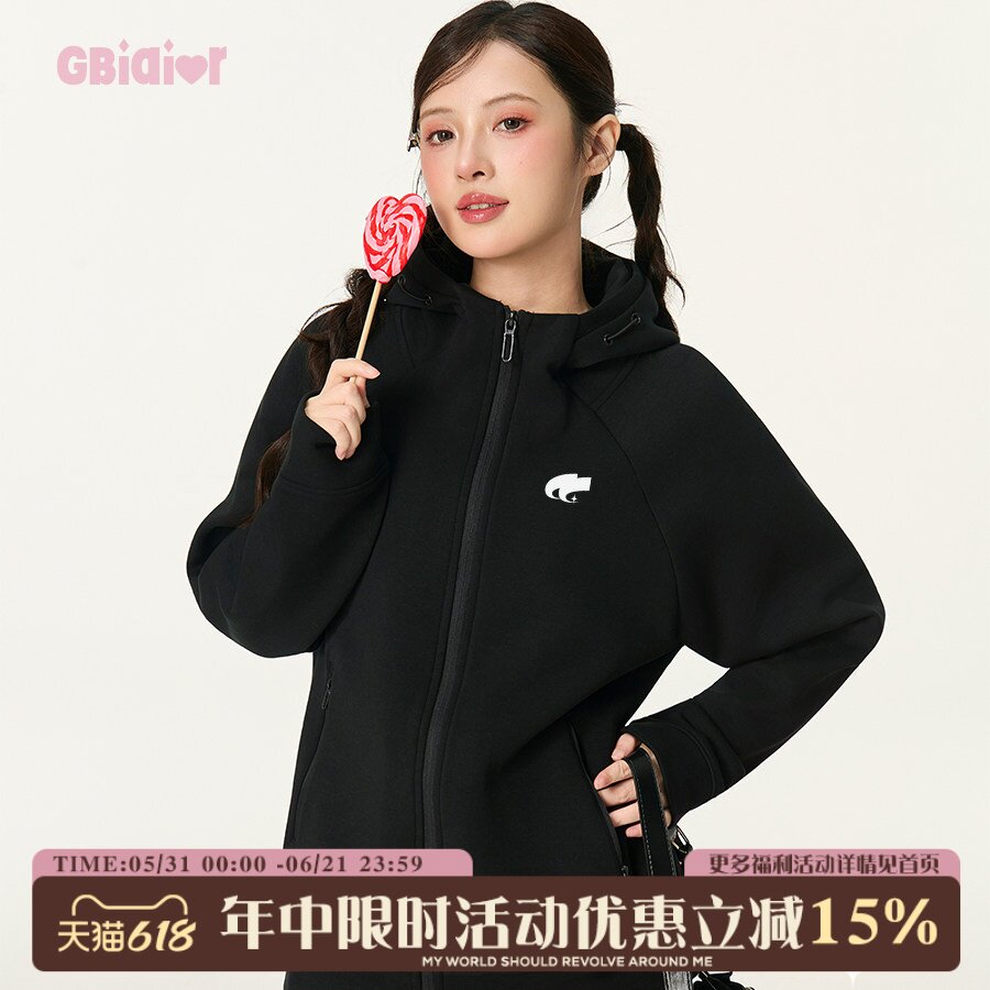 Gbiaior美式连帽卫衣外套女男秋冬季oversize硅胶印花开衫早春潮