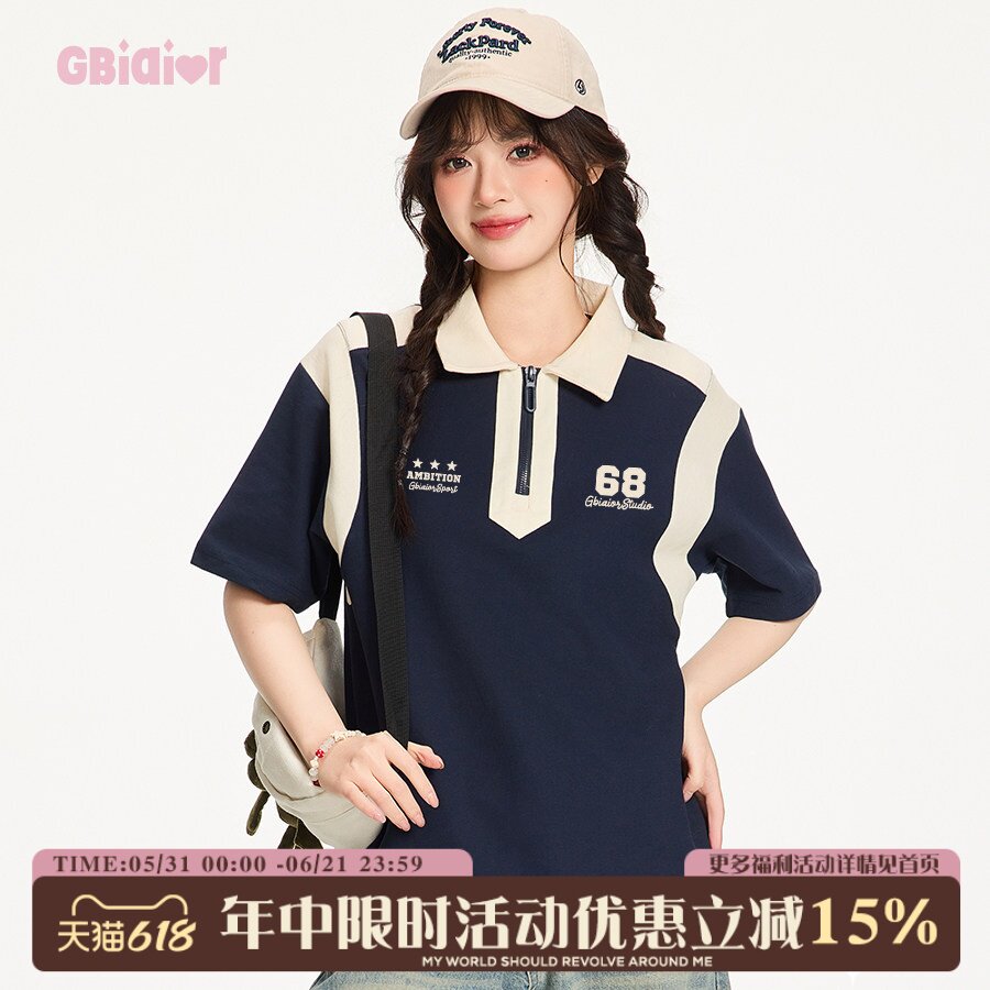 Gbiaior2026新款美式复古polo衫短袖t恤女潮牌夏季透气学院风上衣