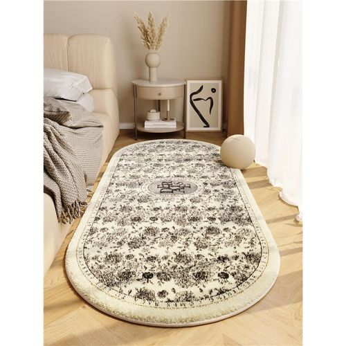 速发高级感卧室地毯长条床边毯椭圆形可机洗卧厅主客床前加厚地垫