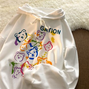 速发纯棉卫衣初秋薄款2古21新款韩版宽松大长装复0印花炸街码袖上